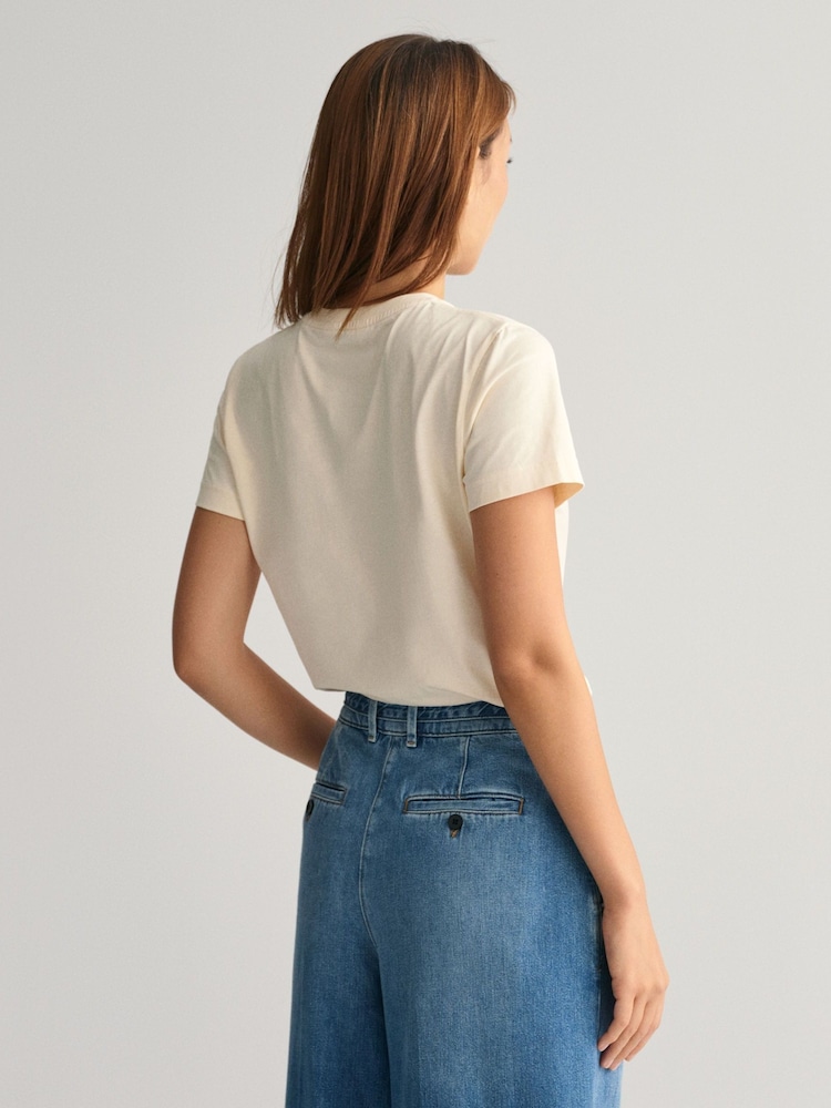 GANT Cream Regular-Fit Shield 100% Cotton T-Shirt - Image 6 of 9