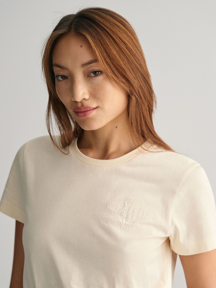 GANT Cream Regular-Fit Shield 100% Cotton T-Shirt - Image 8 of 9