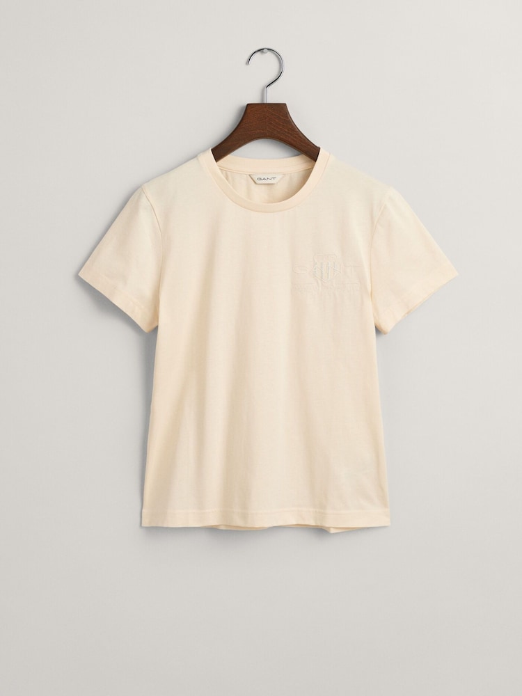 GANT Cream Regular-Fit Shield 100% Cotton T-Shirt - Image 9 of 9