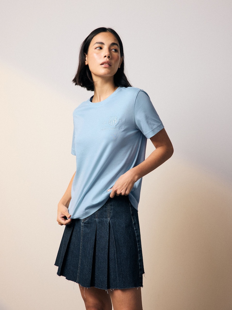 GANT Pale Blue Regular-Fit Shield 100% Cotton T-Shirt - Image 1 of 4