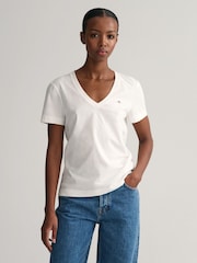 GANT White V Neck Shield T-Shirt - Image 1 of 9
