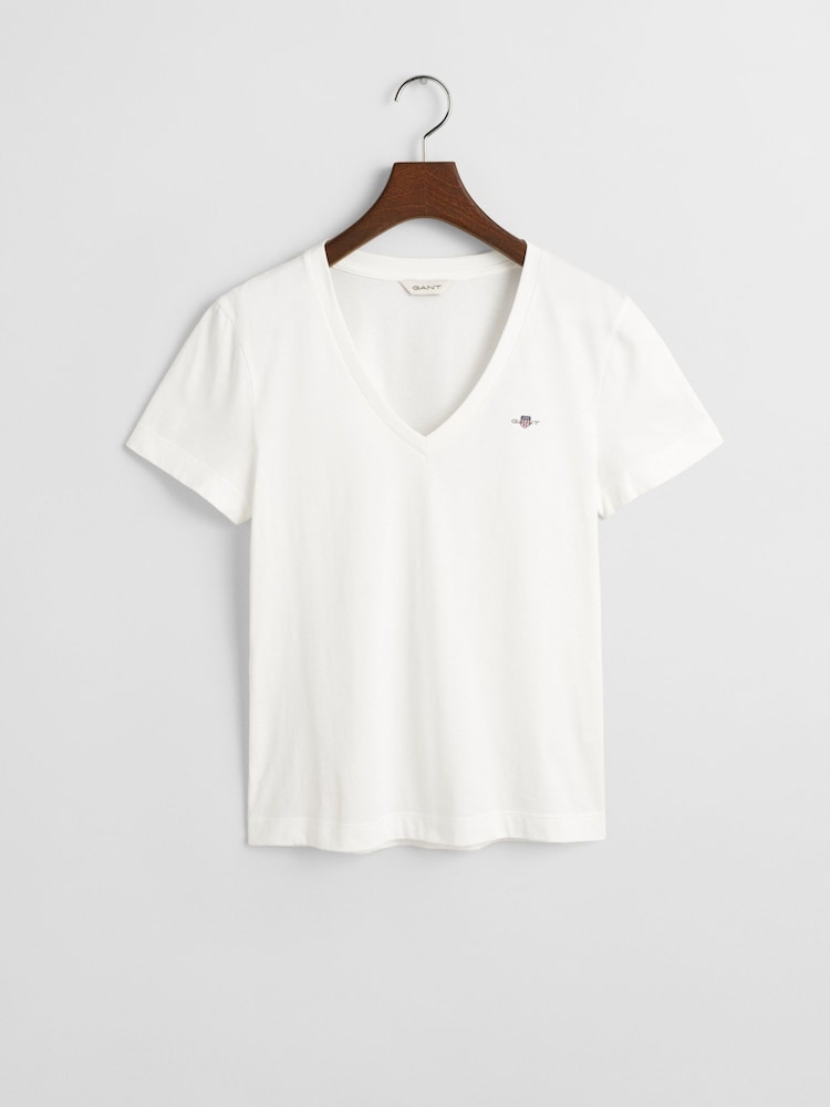 GANT White V-Neck Shield T-Shirt - Image 5 of 5
