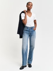 GANT White V Neck Shield T-Shirt - Image 8 of 9