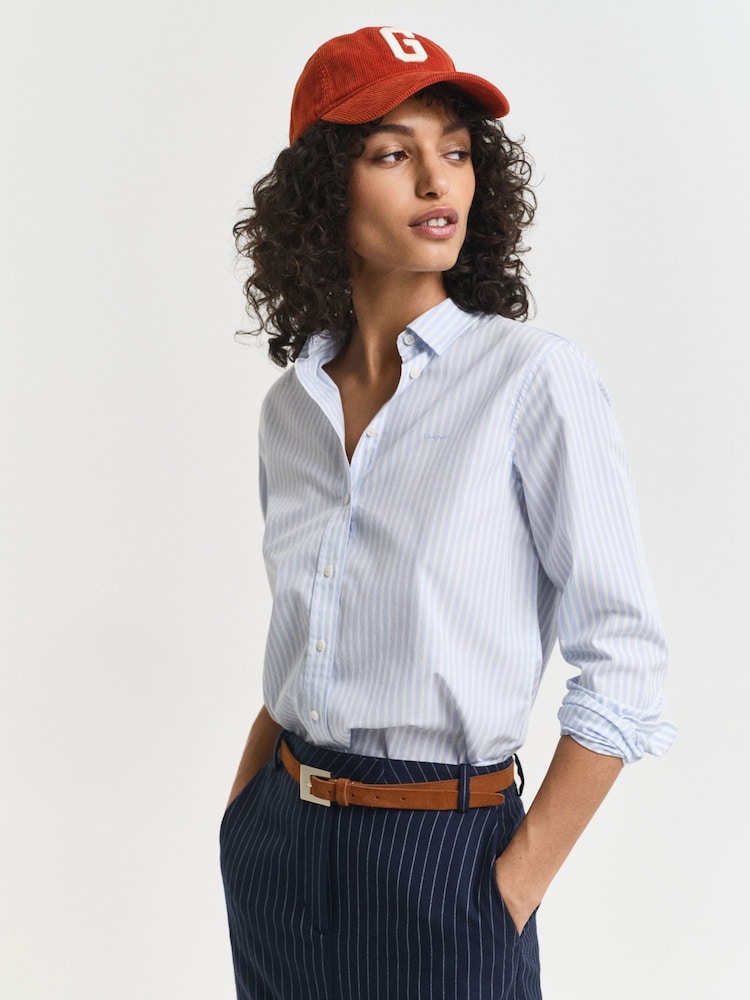 GANT Blue Regular-Fit Classic Stripe 100% Cotton Shirt - Image 1 of 5 GANT Blue Regular-Fit Classic Stripe 100% Cotton Shirt - Image 1 of 5