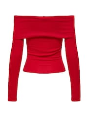 ONLY Red Long Sleeve Off Shoulder Bow Top - Image 3 of 3