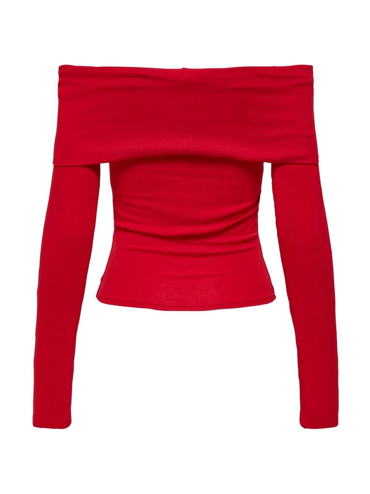 ONLY Red Long Sleeve Off Shoulder Bow Top - Image 3 of 3