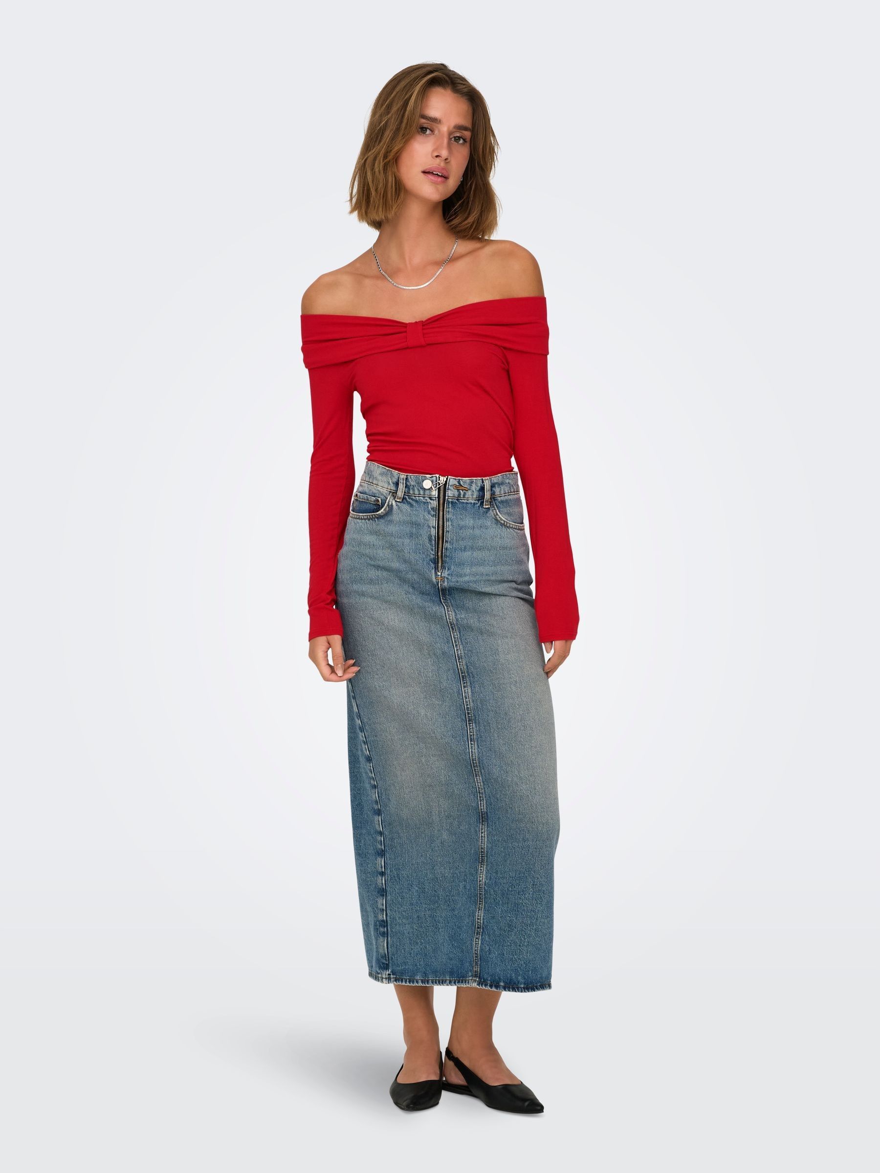 Buy ONLY Red Long Sleeve Off Shoulder Bow Top from Next USA