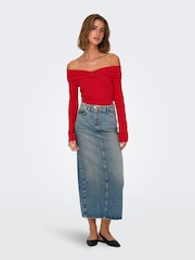 ONLY Red Long Sleeve Off Shoulder Bow Top - Image 4 of 7