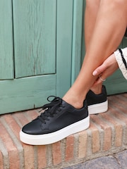 Linzi Black Jersey Lace Up Flatform Trainers - Image 1 of 5