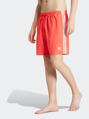adidas Red Adicolor 3-Stripes 8-Inch Swim Shorts - Image 1 of 6