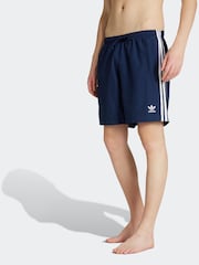 adidas Blue Adicolor 3-Stripes 8-Inch Swim Shorts - Image 1 of 6