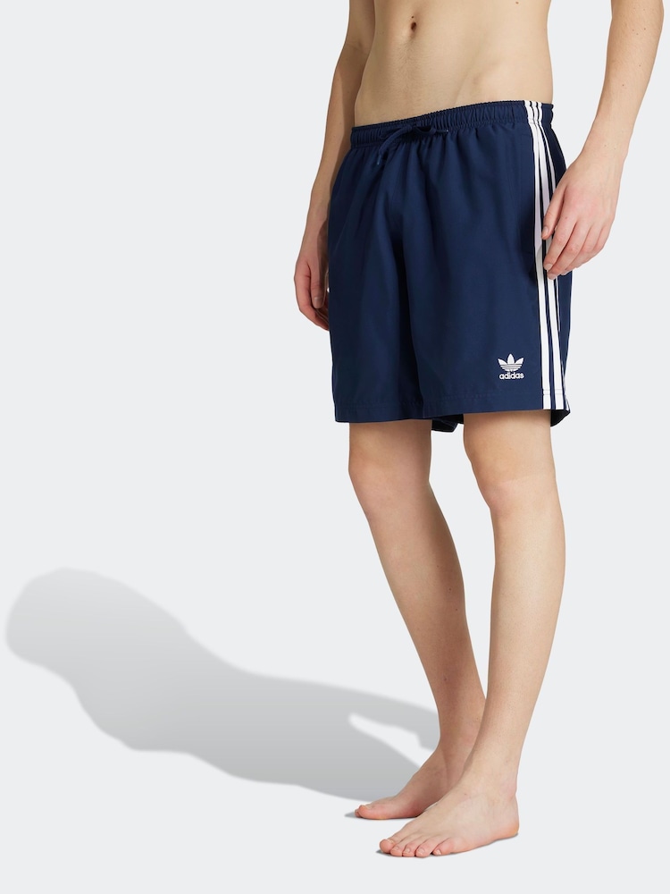 adidas Blue Adicolor 3-Stripes 8-Inch Swim Shorts - Image 1 of 6
