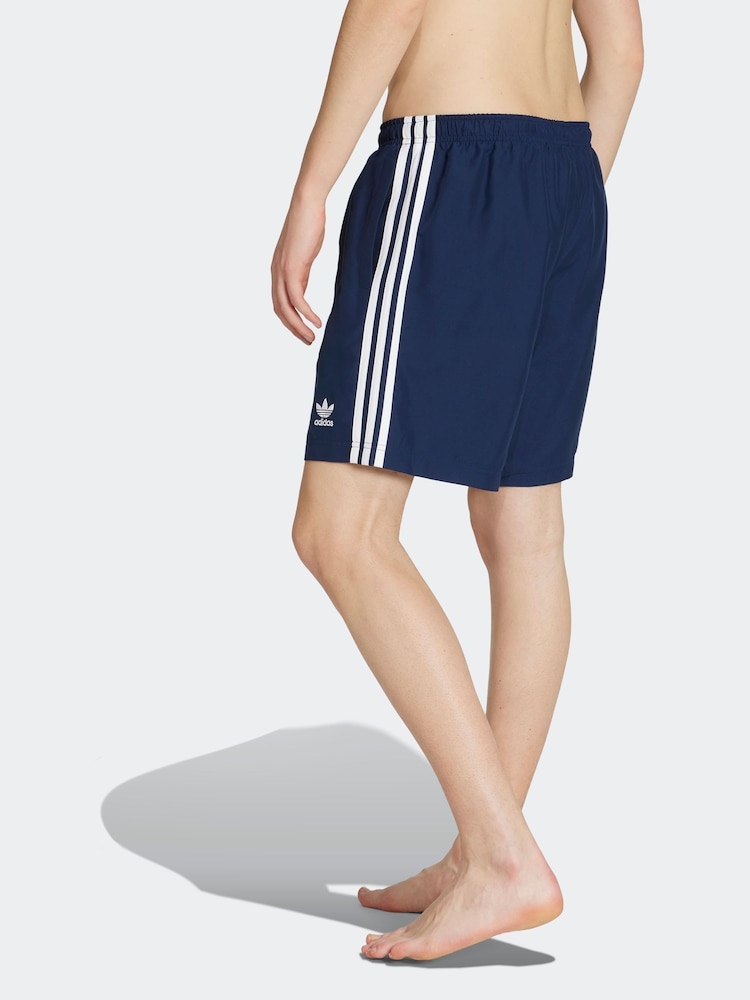 adidas Blue Adicolor 3-Stripes 8-Inch Swim Shorts - Image 2 of 6