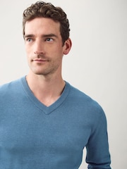Blue Regular Fit Soft Touch V-Neck Sweater - Image 1 of 7