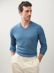 Blue Regular Fit Soft Touch V-Neck Sweater - Image 2 of 7