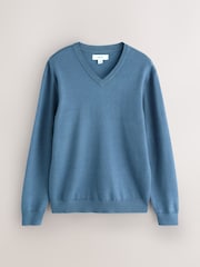 Blue Regular Fit Soft Touch V-Neck Sweater - Image 5 of 7