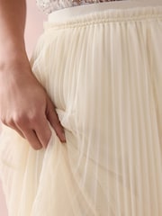 Ecru Pleated Mesh Tulle Maxi Skirt - Image 6 of 9