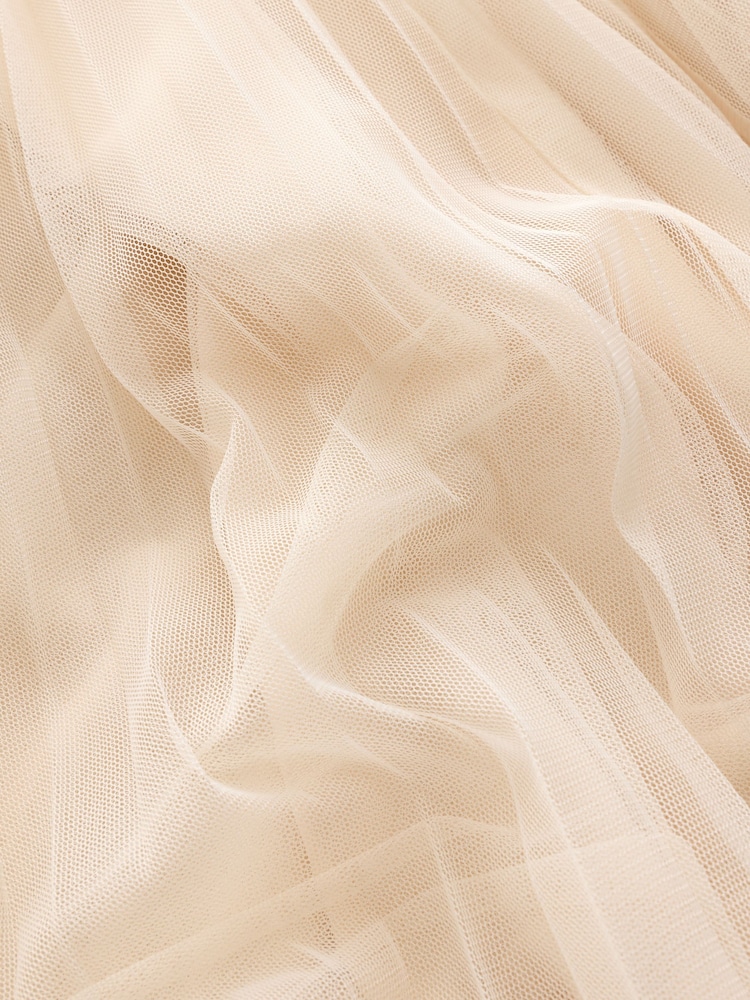 Ecru Pleated Mesh Tulle Maxi Skirt - Image 8 of 9