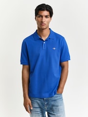 GANT Blue Regular-Fit Shield Pique 100% Cotton Polo Shirt - Image 1 of 5