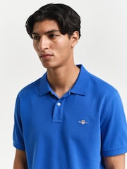 GANT Blue Regular-Fit Shield Pique 100% Cotton Polo Shirt - Image 3 of 5