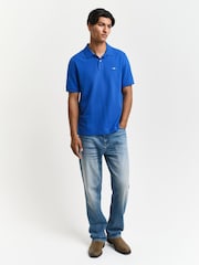 GANT Blue Regular-Fit Shield Pique 100% Cotton Polo Shirt - Image 4 of 5