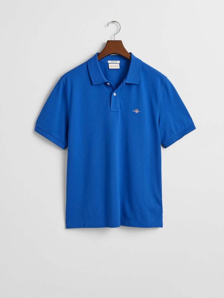 GANT Blue Regular-Fit Shield Pique 100% Cotton Polo Shirt - Image 5 of 5