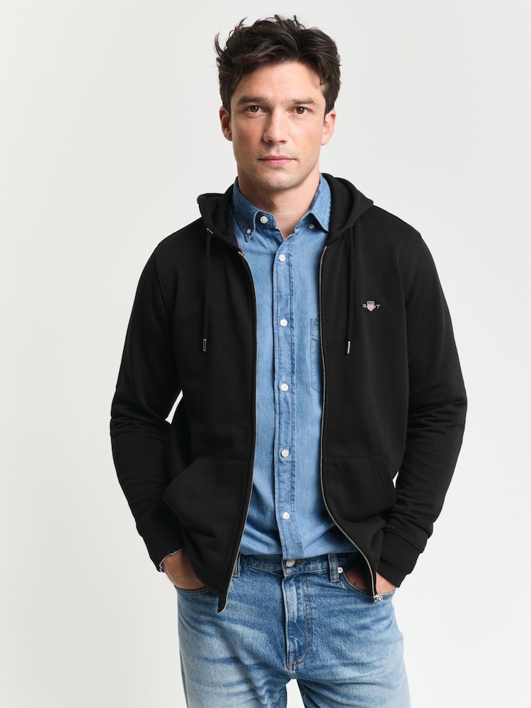 GANT Black Regular Shield Full Zip Hoodie - Image 1 of 5