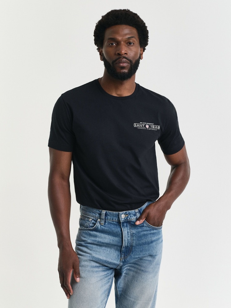 GANT Black Short Sleeve 100% Cotton T-Shirt - Image 1 of 5 GANT Black Short Sleeve 100% Cotton T-Shirt - Image 1 of 5