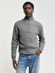 GANT Grey Cable Half Zip 100% Cotton Jumper - Image 1 of 7