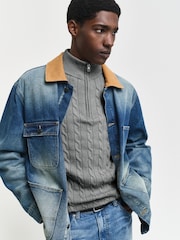 GANT Grey Cable Half Zip 100% Cotton Jumper - Image 3 of 7