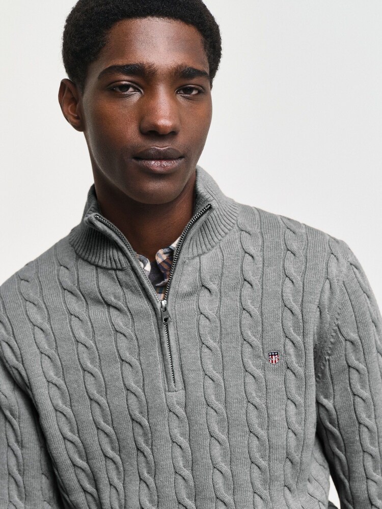 GANT Grey Cable Half Zip 100% Cotton Jumper - Image 4 of 7