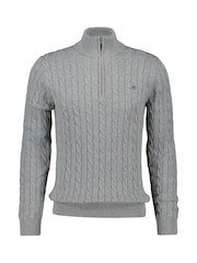GANT Grey Cable Half Zip 100% Cotton Jumper - Image 6 of 7