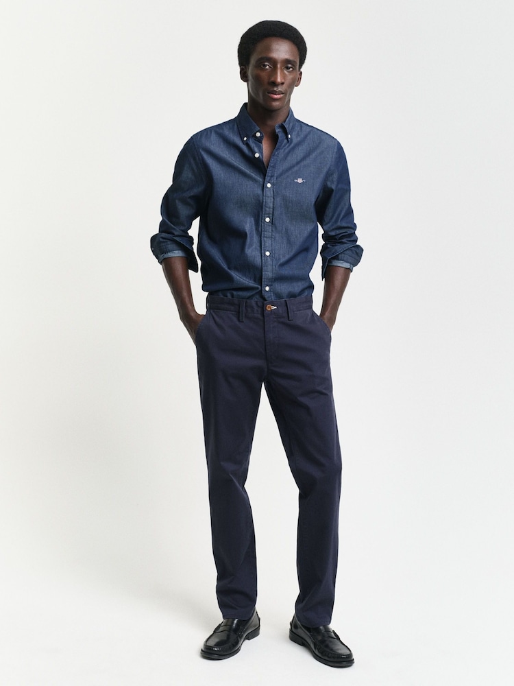 GANT Blue Twill Chino Trousers - Image 8 of 9