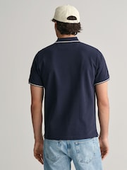 GANT Navy Blue Tipped Collar Pique 100% Cotton Polo Shirt - Image 2 of 5