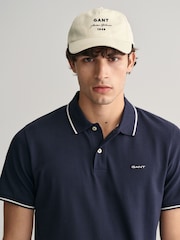 GANT Navy Blue Tipped Collar Pique 100% Cotton Polo Shirt - Image 3 of 5
