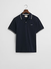 GANT Navy Blue Tipped Collar Pique 100% Cotton Polo Shirt - Image 5 of 5