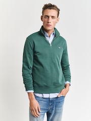 GANT Mid Green Regular-Fit Half Zip Sweatshirt - Image 1 of 5