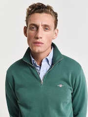 GANT Mid Green Regular-Fit Half Zip Sweatshirt - Image 3 of 5