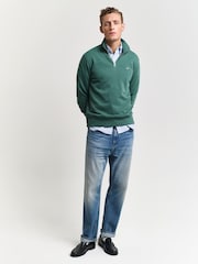 GANT Mid Green Regular-Fit Half Zip Sweatshirt - Image 4 of 5