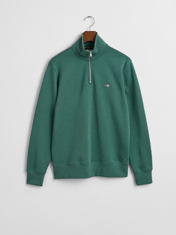 GANT Mid Green Regular-Fit Half Zip Sweatshirt - Image 5 of 5