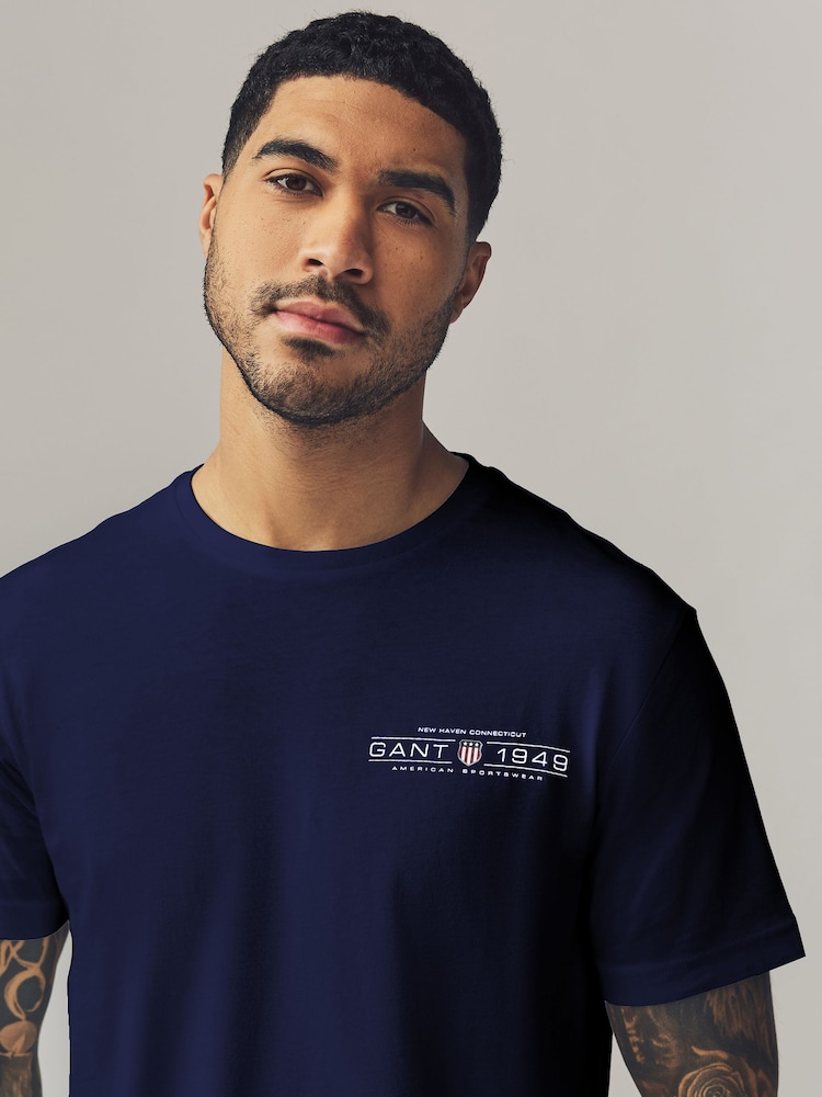 GANT Blue Short Sleeve 100% Cotton T-Shirt - Image 3 of 5