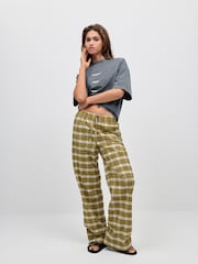 Green/White Wide Leg Pull On Check Trousers - Image 1 of 7