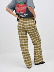 Green/White Wide Leg Pull On Check Trousers - Image 2 of 7