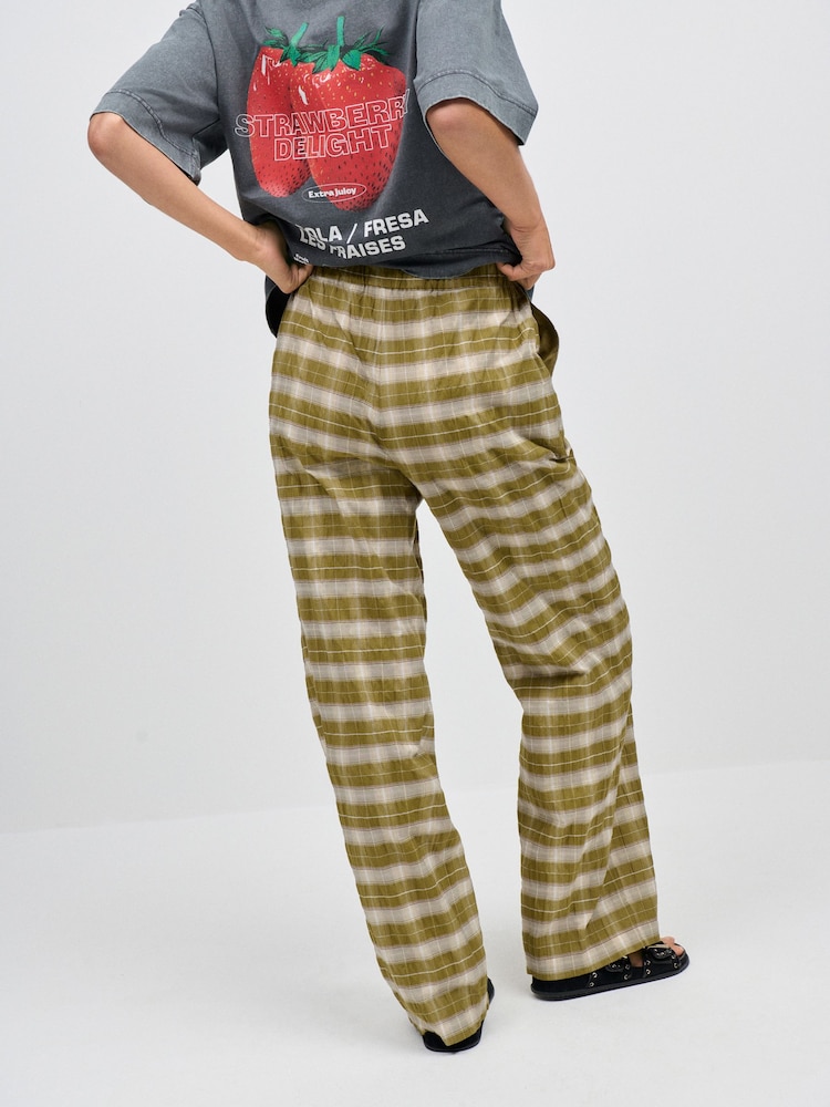 Green/White Wide Leg Pull On Check Trousers - Image 2 of 7