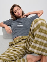 Green/White Wide Leg Pull On Check Trousers - Image 3 of 7