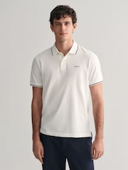 GANT White Tipped Collar Pique 100% Cotton Polo Shirt - Image 2 of 5