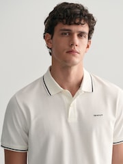 GANT White Tipped Collar Pique 100% Cotton Polo Shirt - Image 3 of 5