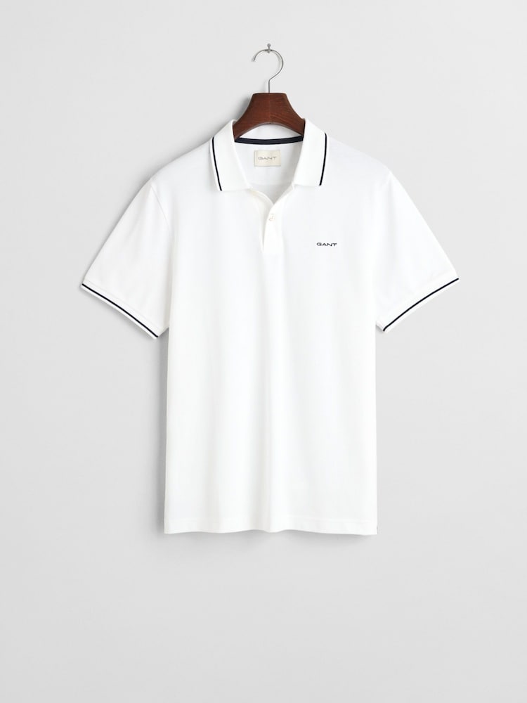 GANT White Tipped Collar Pique 100% Cotton Polo Shirt - Image 5 of 5