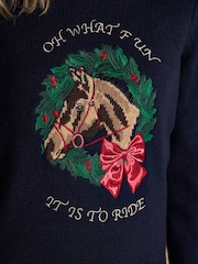 Joules Noelle Horse Embroidered Festive Knitted Jumper - Image 3 of 7