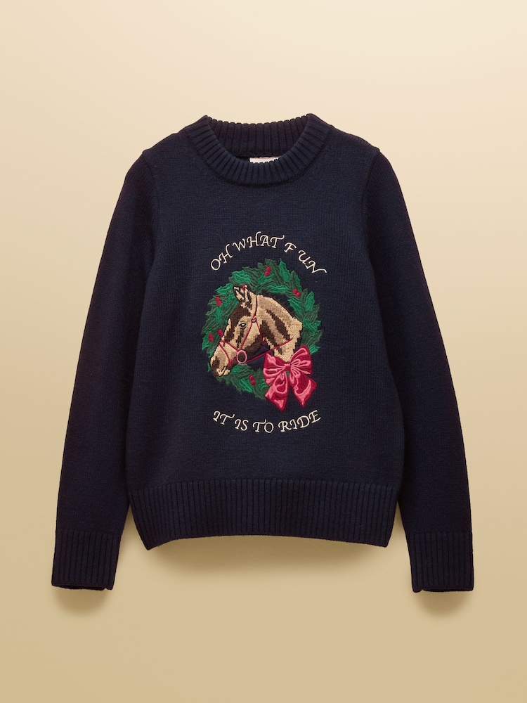 Joules Noelle Horse Embroidered Festive Knitted Jumper - Image 7 of 7